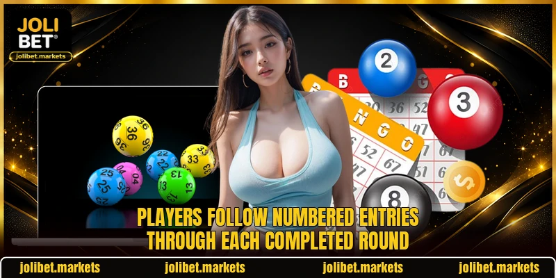 Players follow numbered entries through each completed round